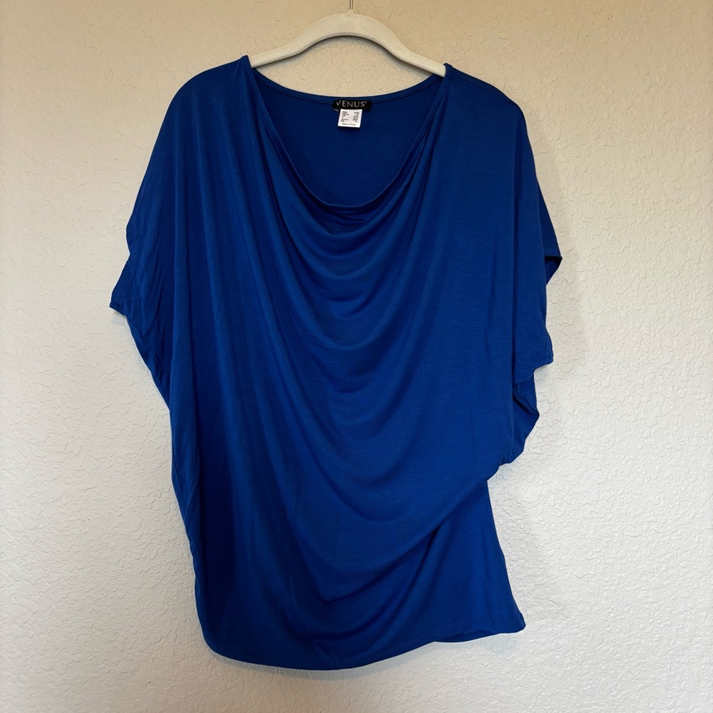 VENUS Women's Flattering Blue Drape Blouse - Picture 3 of 7